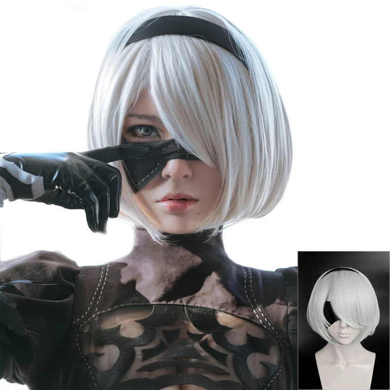NieR:Automata 2B YoRHa № 2 Тип B короткие серебристо-серые БОБО термостойкие косплей костюм