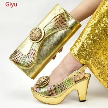 

doershow charming Italian Matching Shoes And Bag Set African Style Lady gold Shoes And Bag To Match For Wedding Dress!!SAB1-20