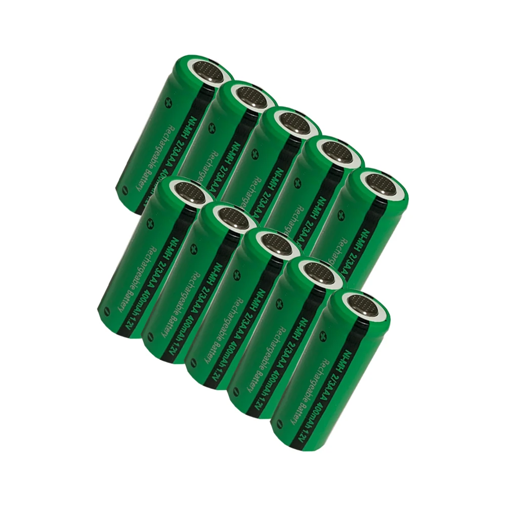 

10pcs 2/3 aaa battery 400mah 1.2v nimh 2 3 aaa rechargeable batteries flat top for solar light toys