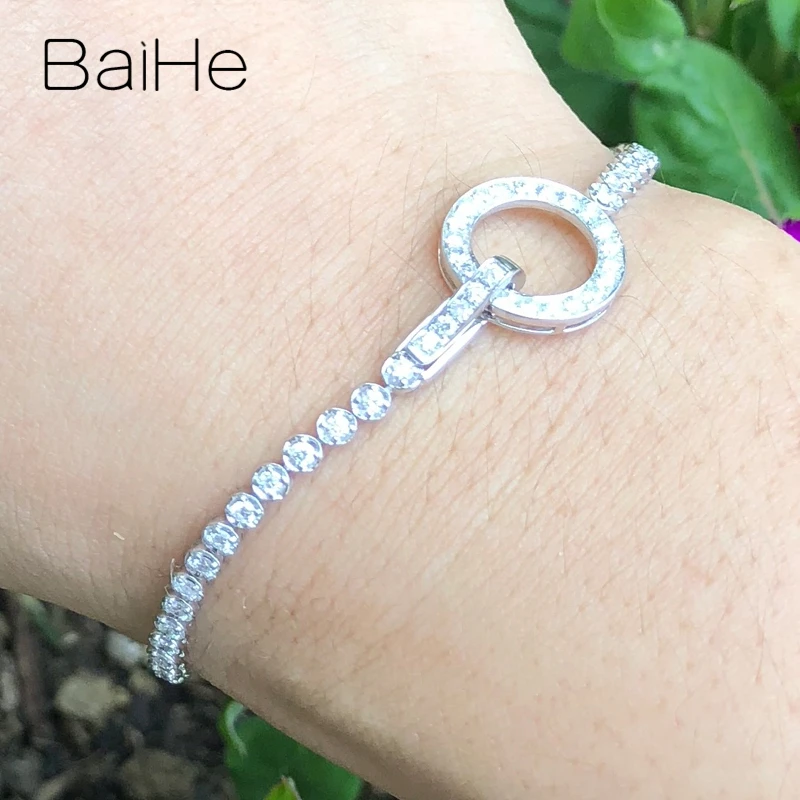 BAIHE, 18 К, белое золото, всего 1.42ct SI/H, круглая огранка, натуральные бриллианты, ювелирное изделие, элегантная цепочка, хорошее ювелирное изделие, Подарочный браслет