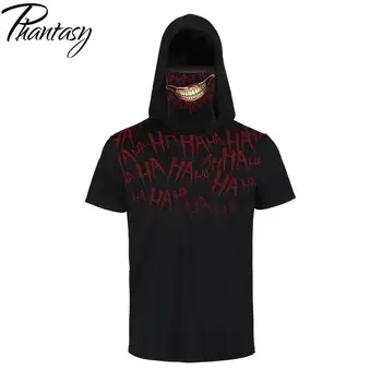 

Phantasy Summer Men T-shirt with Mask 3D Printing Half Face Mask T Shirts Hooded Tshirt Veil for Male Clothing