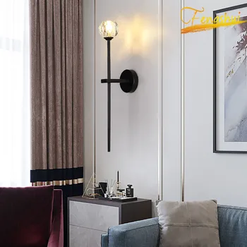 

Modern Light Luxury Crystal Ball LED Wall Lamp Lighting Nordic Golden Glossy Wall Lights Hotel Background Wall Bedroom Lamps