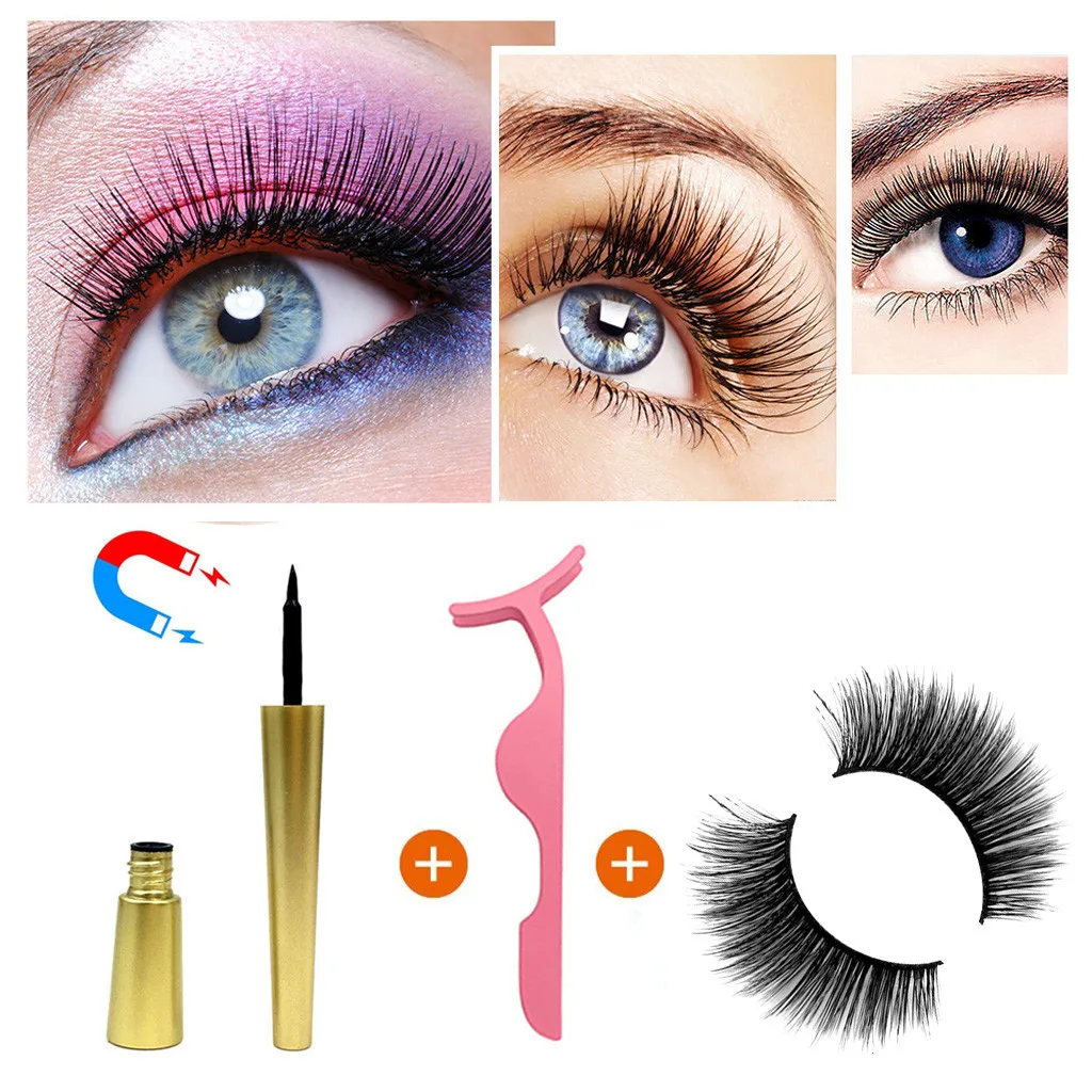 3D Mink Lashes Natural Magnetic Fast Drying Lasting Liquid Eyeliner Magnetic False Eyelash Natural Hair Clip D300729 - Цвет: F