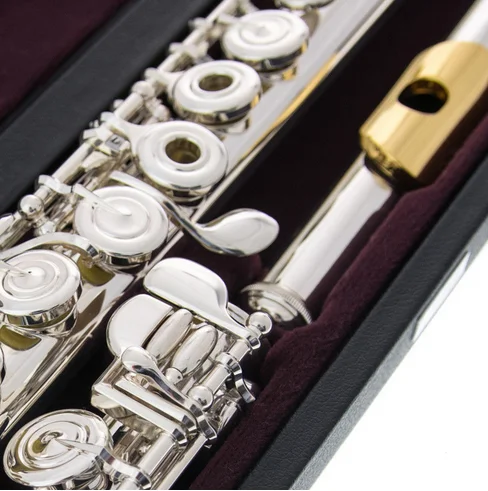 

Music Fancier Club Professional Flute 514 Silver Plated Flute Gold Plated Lip Plate B Leg Open Close Holes 17 E Key