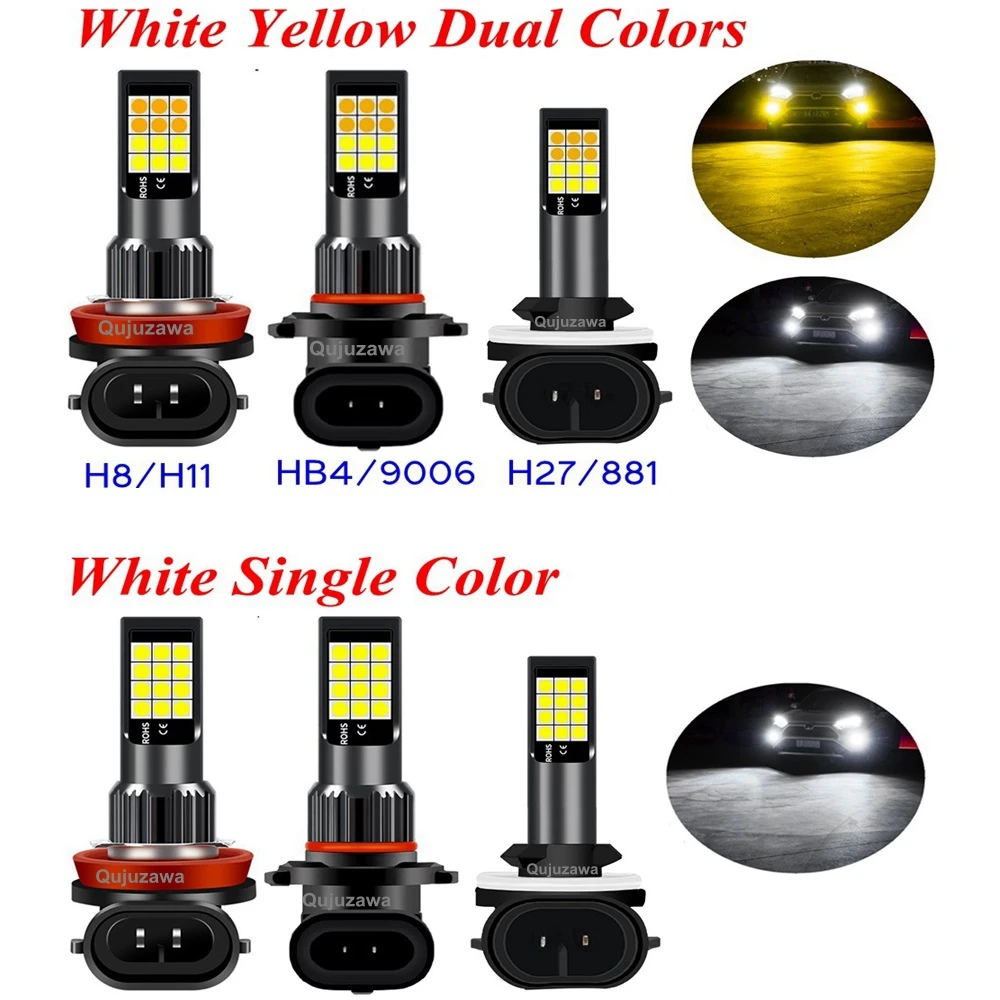 1Pcs Dual Colors H11 H8 9006 HB4 881 H27 3030 LED Auto Fog Lamp Car Anti Fog Light Bulb Yellow White