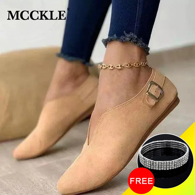 MCCKLE-zapatos planos de ante con punta estrecha para mujer, mocasines de moda, zapatos planos casuales, de talla grande, de verano