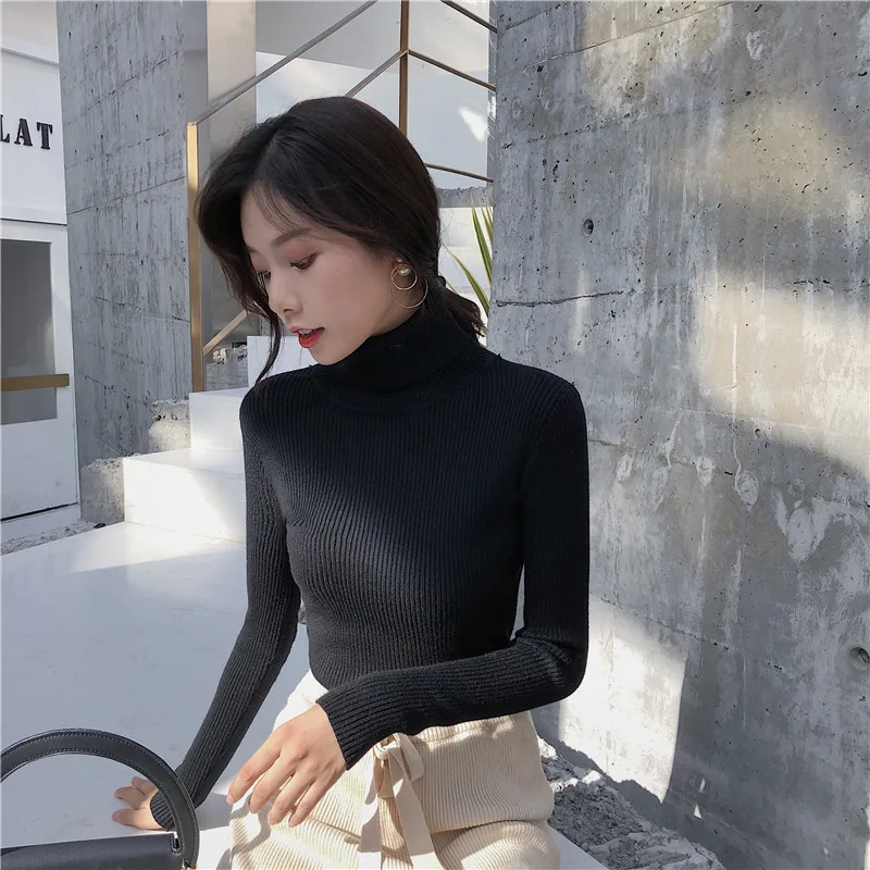 Autumn Winter basic Sweater Women Knitted Ribbed Pullover Sweater Long Sleeve Turtleneck Slim Jumper Soft Warm Pull Femme