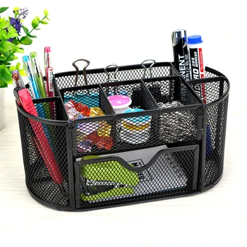 

Office School 9 Storage Compartments Multi-functional Mesh Desk Organizer Pen Holder Stationery Storage Container Box Collection