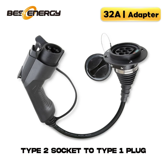 Adaptateur de câble de charge Type 2 à type 1 pour voitures électriques (1  à 1 phase / 32 a) – E-Autos.de/shop