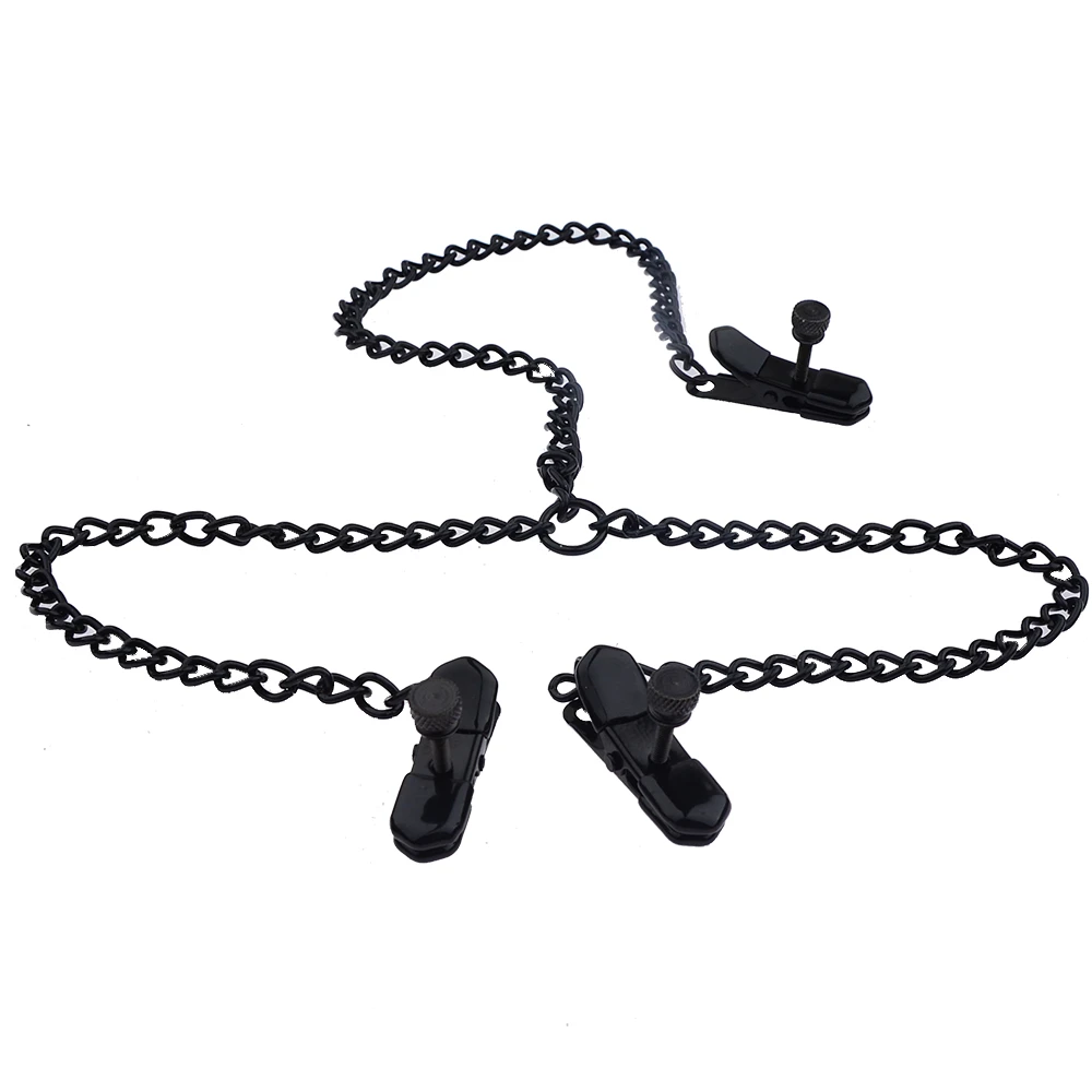 Bdsm Bondage Leather Choker Neck Collar Nipple Breast Clamp Clip Chain