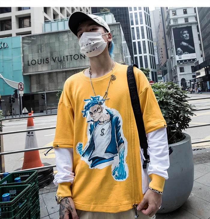 AELFRIC Funny Cool Boy Print Sweatshirts Streetwear Mens Hip Hop Harajuku Patchwork Long Sleeve Fashion Casual Cotton Tops