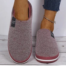 New Women's Slippers Memory Foam Slippers for Home 2021 Winter Non Slip Male House Cotton Shoes Stripe Unisex Indoor Plus Size