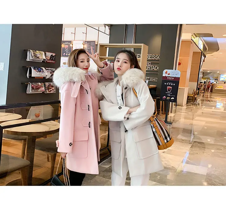Duffle Coat Women's New Style Popular Korean-style Woolen Cloth Fall And Winter Clothes Hooded Woolen Jacket Mid-length
