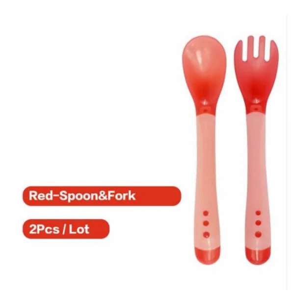 2 PC Red Миски для кормления, набор детского питания, детская посуда, детская миска с терморегуляцией, ложка, вилка, детская посуда, столовая посуда, Товары для малышей - Цвет: 2 PC Red