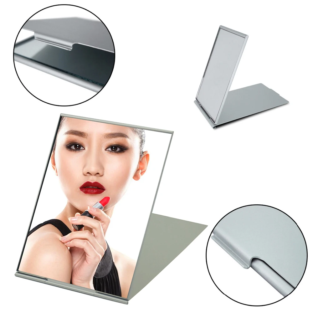 Ultrathin Pocket Make Up Folding Mirror Foldable Silver Carrying Bag