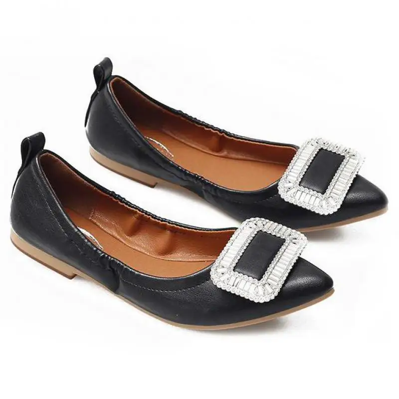 

Women Moccasins Pointed Toe Rhinestone Buckle Boat Shoes Lady Slip On Crystal Ballet Flats Woman Comfortable Flat Ballerina Shoe