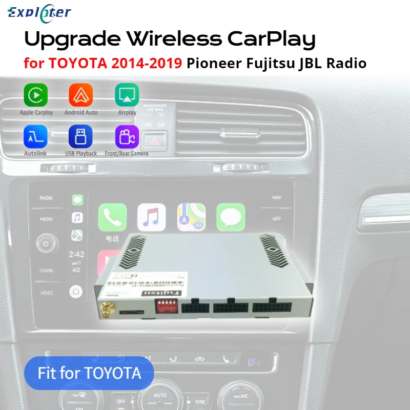 Беспроводной Carplay Exploter для Toyota Prado Sienna Hilux Land Cruiser 2014-2019 с переходником