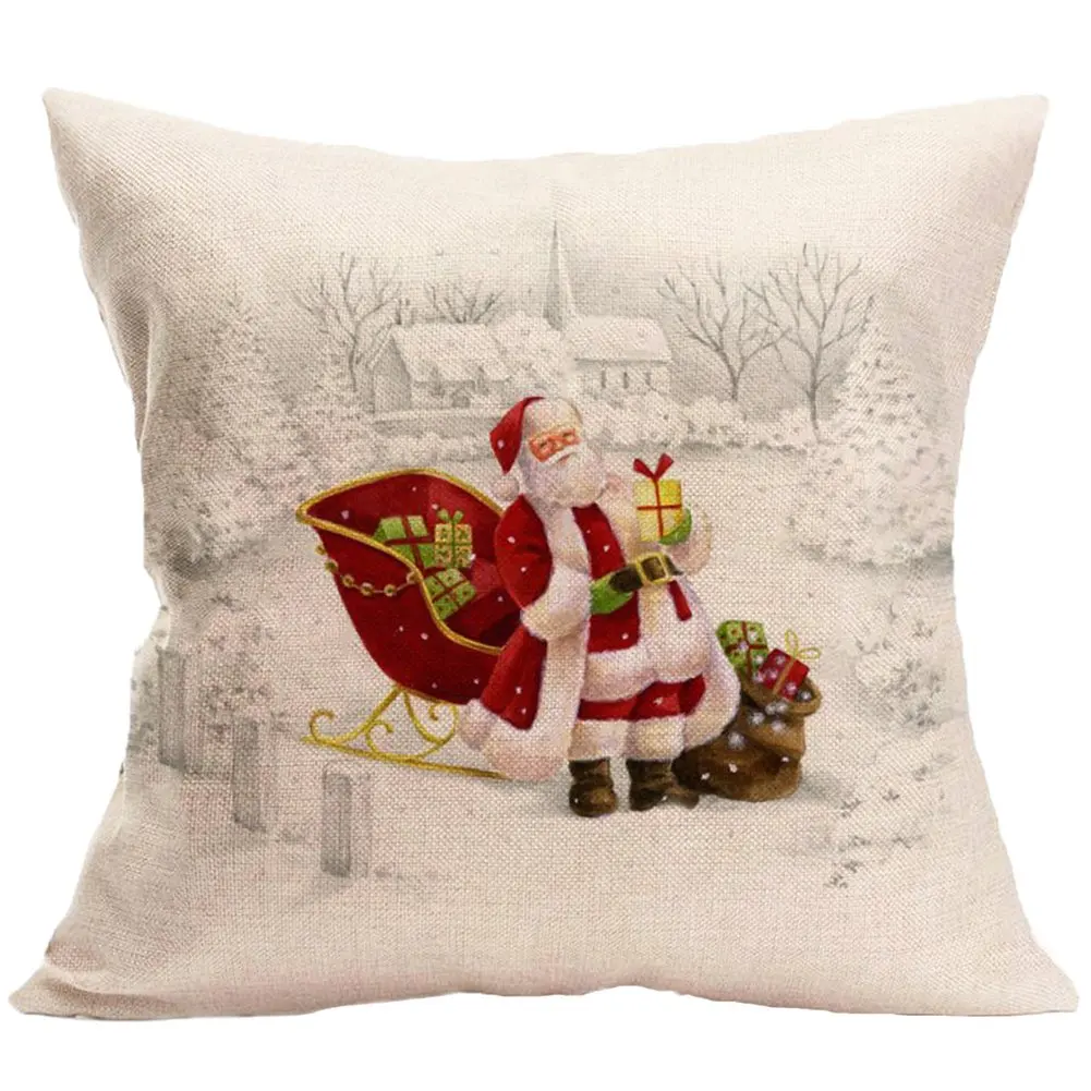 Santa Claus Christmas House Magpie Linen Pillow Cover Sofa Cushion Cover Home Decoration can be customized for you 40x40 50x50
