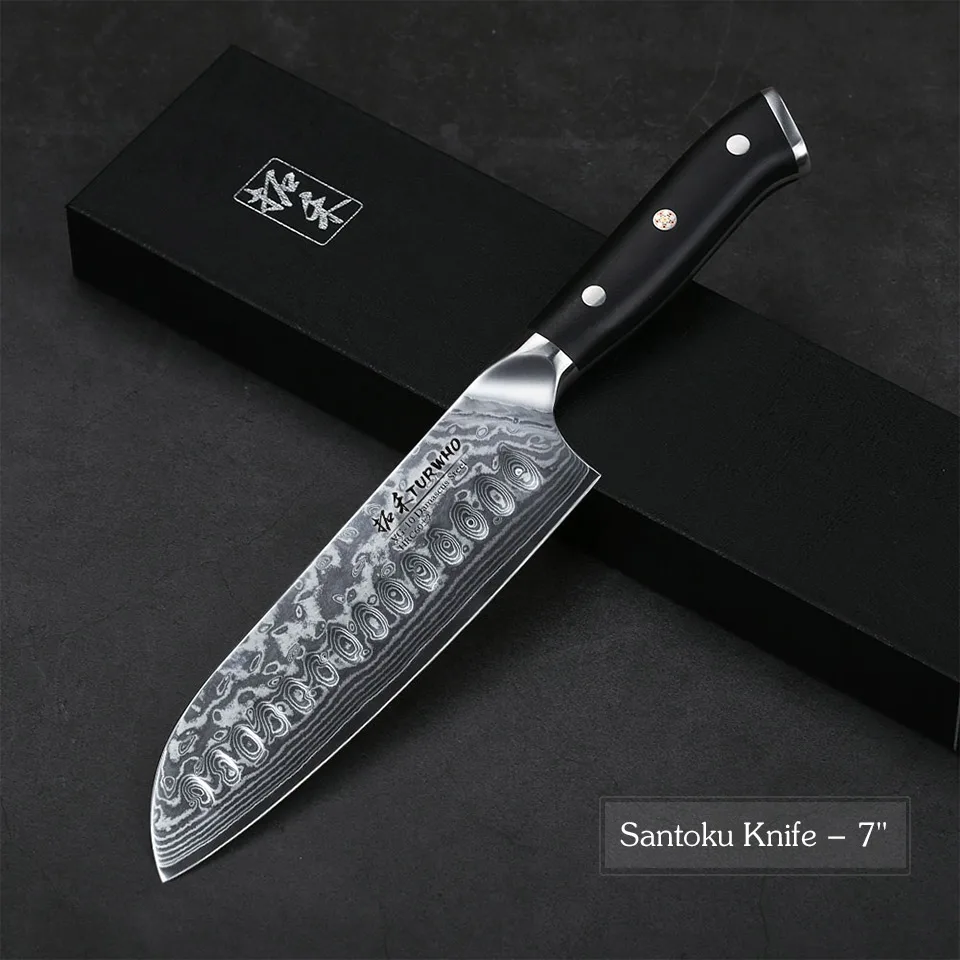 2019TURWHO 4 шт, набор профессиональных кухонных ножей из дамасской стали, супер острые ножи для шеф-повара santoku, канцелярские ножи с ручкой G10