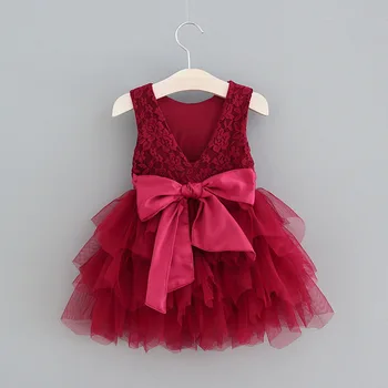 

2020 New Lace Tulle Girls Dress Kids Princess Dresses for Girl Party Wedding Dress With Sash Baby Clothes 1-6Y E1952