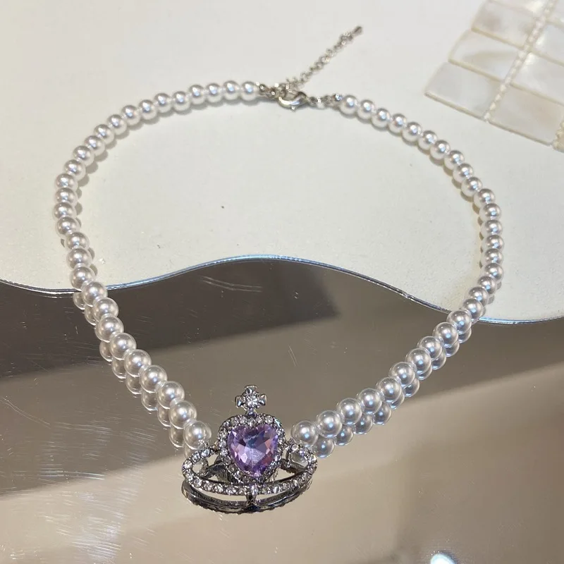 SHANGZHIHUA-Collier à clous en cristal de coeur violet pour femme, pendentif planète élégant, bijoux cadeaux, mode coréenne