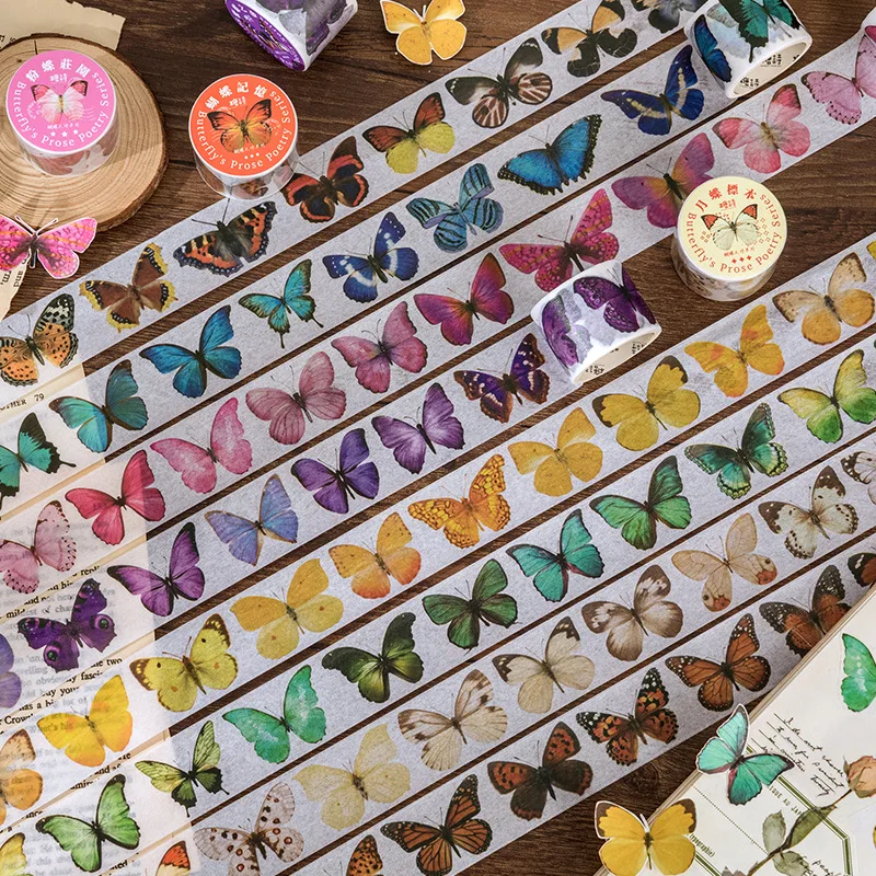 Vintage Butterfly Washi Tapes 30mm Wide Colorful Decorative Masking Paper Tape Scrapbook Diy Crafts Planners Gift Wrapping adhesive tape washi tape adhesive tapes masking tape decorative tape decoration tape collage tape