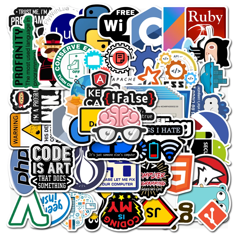 50 шт./упак. Водонепроницаемый ПВХ программист Geek Java Стикеры s чемодан для Скейтборда для катания на сноуборде для мобильных устройств на Стикеры Классическая Детская игрушка - Цвет: AZ062(50Pcs)