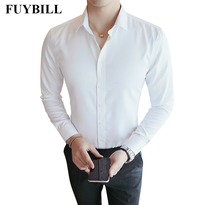 Однотонная рубашка Fuy Bill 2021 с длинными рукавами Мужская Корейская Молодежная