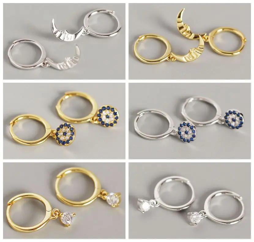 Серебро 925 пробы Серьги-гвоздики с подвесками для Для женщин набор звездных крестообразных шар с сердечками кусочек очарование серьги-шпильки красивый циркон A30