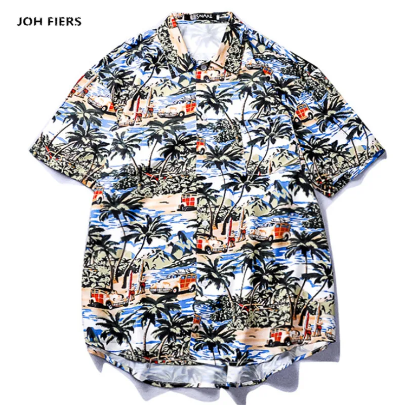 

2019 Summer Short Sleeve Shirts Men Turn-down Collar Full Printing Beach Hawaiian Funny Vintage Harajuku Floral style