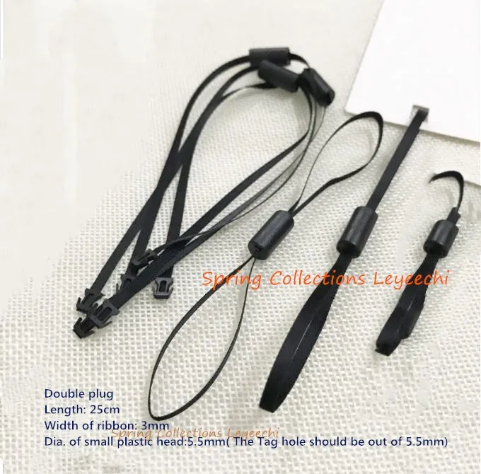 

100pcs Double Plug Ribbon Tag Seal Garment Tags Hang String plastic Snap Lock Pin Loop Fastener Hook Ties Accessories L=25cm