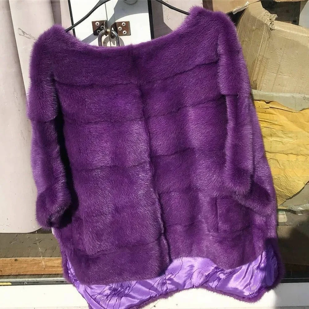 Tatyana furclub натуральное меховое пальто розовая меховая шуба из натуральной норки Зимняя меховая куртка для женщин повседневные топы с круглым вырезом полного размера плюс