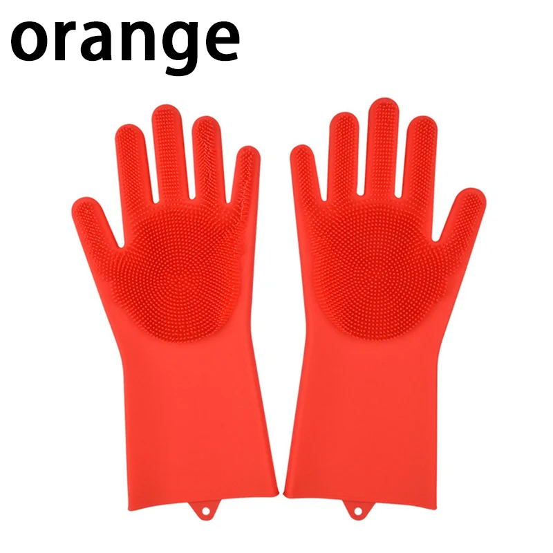 orange Волшебные силиконовые перчатки для мытья посуды, кухонные аксессуары, перчатки для мытья посуды, бытовые перчатки для чистки автомобиля, щетки для домашних животных, перчатки для чистки - Цвет: orange
