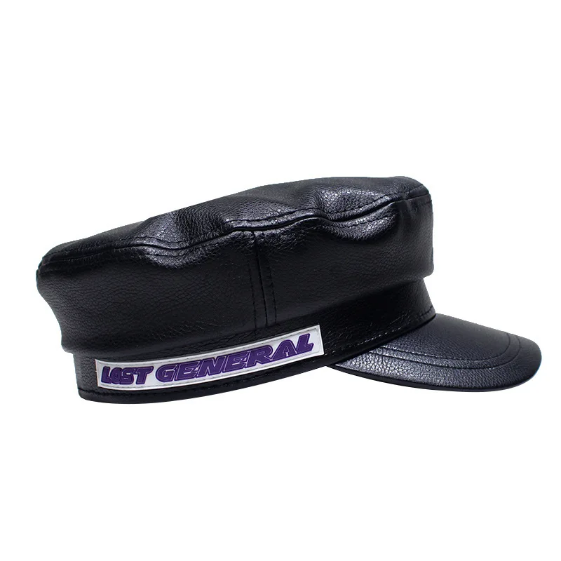 H7600 Women Black Beret Hat Men Spring Autumn PU Leather Thin Navy Berets Cap European American Retro Casual Short Eave Caps