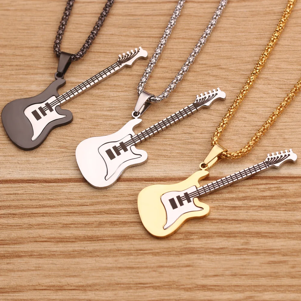 

Europe And America Hiphop-Style Accessories Creative Stainless Steel Guitar Necklace Fashion MEN'S Necklace Pendant