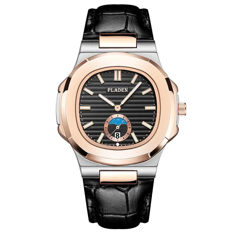 PL1013 PLADEN мужские классические часы, 2 тона, розовое золото, Moonphase Calendar, дорогие мужские часы, Лидирующий бренд, роскошные городские черные часы# PL1013 - Цвет: PL1013