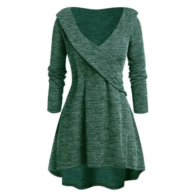 Spring Autumn Knitted A-line Dress Women Long Sleeve Mini Swing Dress Stetch Sexy V-neck Casual Dresses Vestidos Plus Size 5XL
