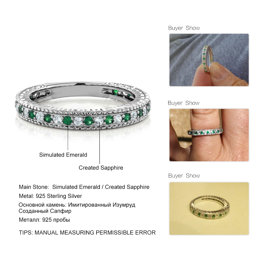 GemStoneKing 925 пробы Серебряное обручальное кольцо Обручение нано изумруд & Белый