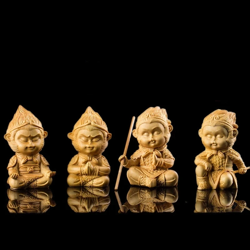 

7CM Delicate Monkey king statue carving King monkey doll home decorations Wood craft figurine decoracion wood miniatura