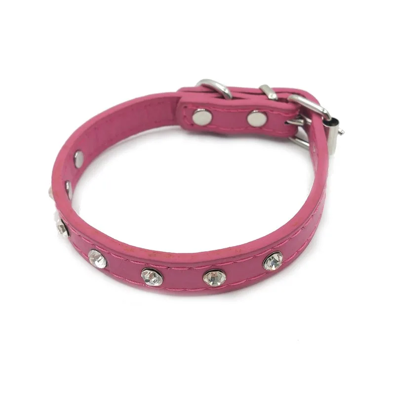 pink Ошейник из искусственной кожи Biling питомец с кристаллами ошейник для собак украшенный стразами и стразами ожерелье для щенков и кошек модный Регулируемый ошейник для маленьких собак - Цвет: pink