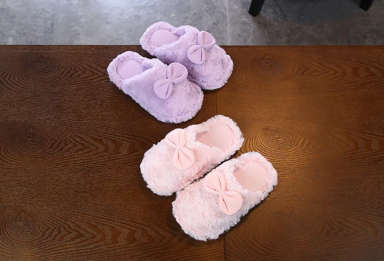 winter new children's cotton slippers girls cute bow warm home shoes indoor baotou fur shoes children's cotton slippers