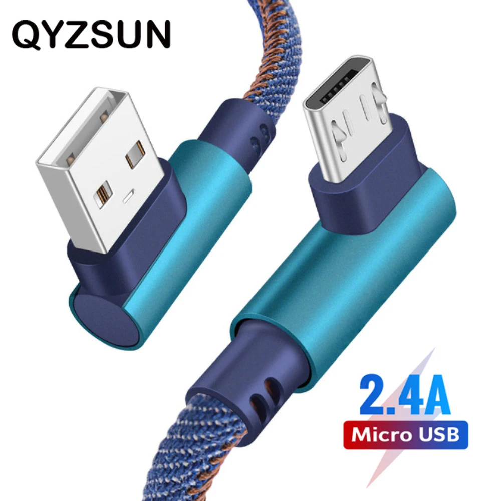 

Micro USB Cable 2.4A Fast Charger USB Cord 90 degree elbow Data Cable for Samsung S7/Sony/Xiaomi Android Phone Kable 1M 2M Wire