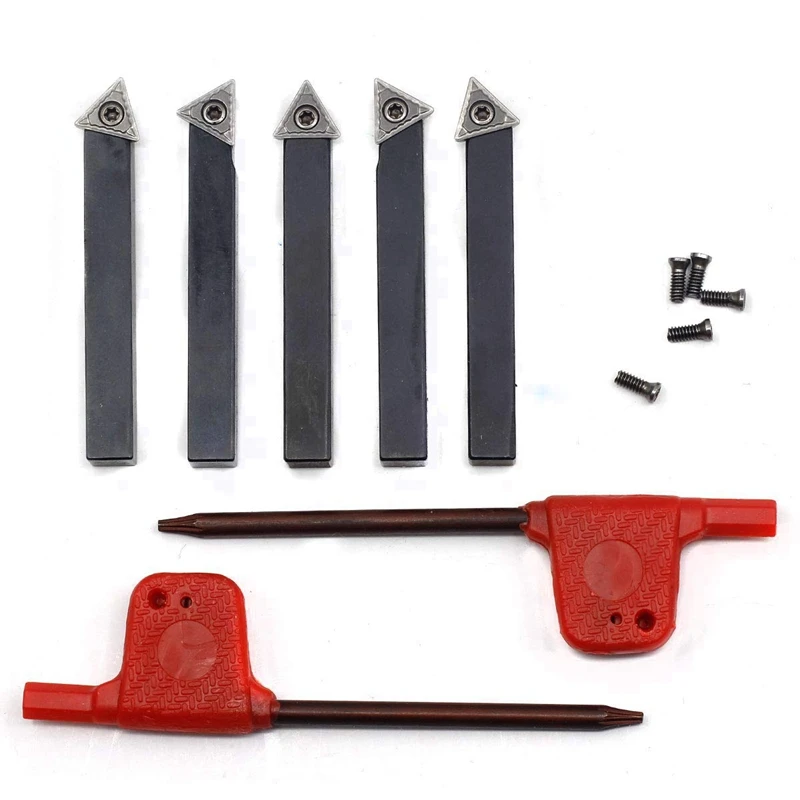 1/4 Inch Mini Indexable Carbide Lathe Turning Tool Holder Lathe Bit Set With Carbide Inserts TCMT090204, 5 Pieces