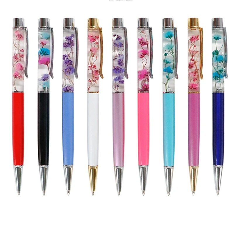

10Pcs Handmade Immortal Flower Oil Metal Ballpoint Pen DIY Material Floating Flower Floating Gift Office and School Supplies