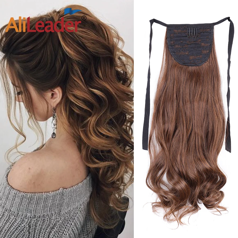 Alileader 20inch Wavy Ribbon Ponytail Extensions Ombre Rainbow