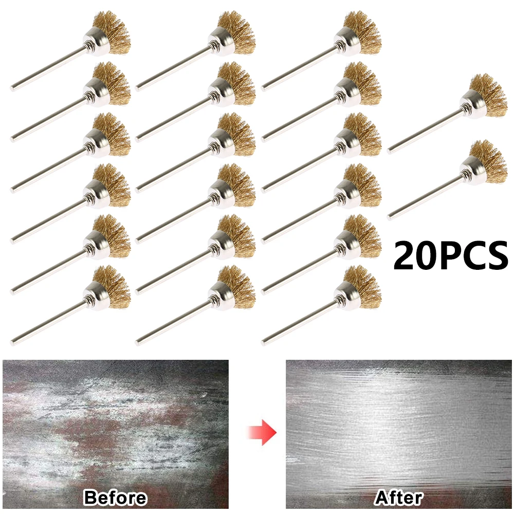

20pcs 5mm Copper Wire Brushes Bowl Type Copper Wire Metal Rust Removing Brush Polishing Brush for Dremel Rotary Grinder Tool