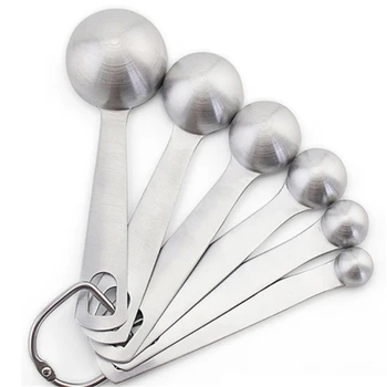 

6pcs / Set Silver Stainless Steel Measuring Spoon Sanding Measuring Spoon Seasoning Spoon Baking Scale Measuring Spoon