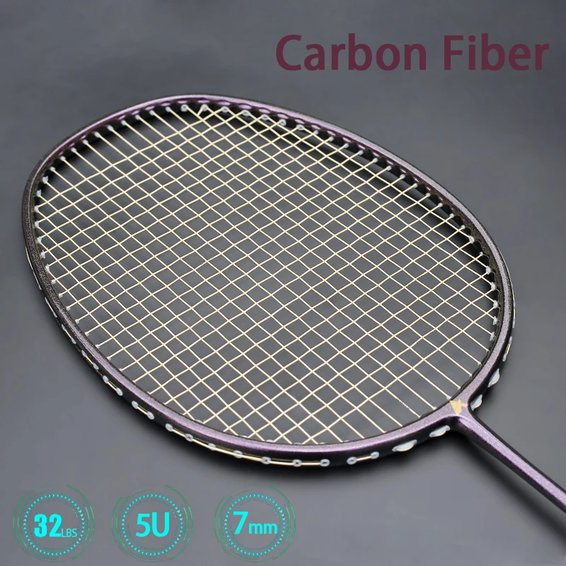 

Professional Ultralight 5U 77G Carbon Fiber Badminton Racket Strung Racquet Strings Padel 22-32LBS G4 With Bag Overgrip Sports