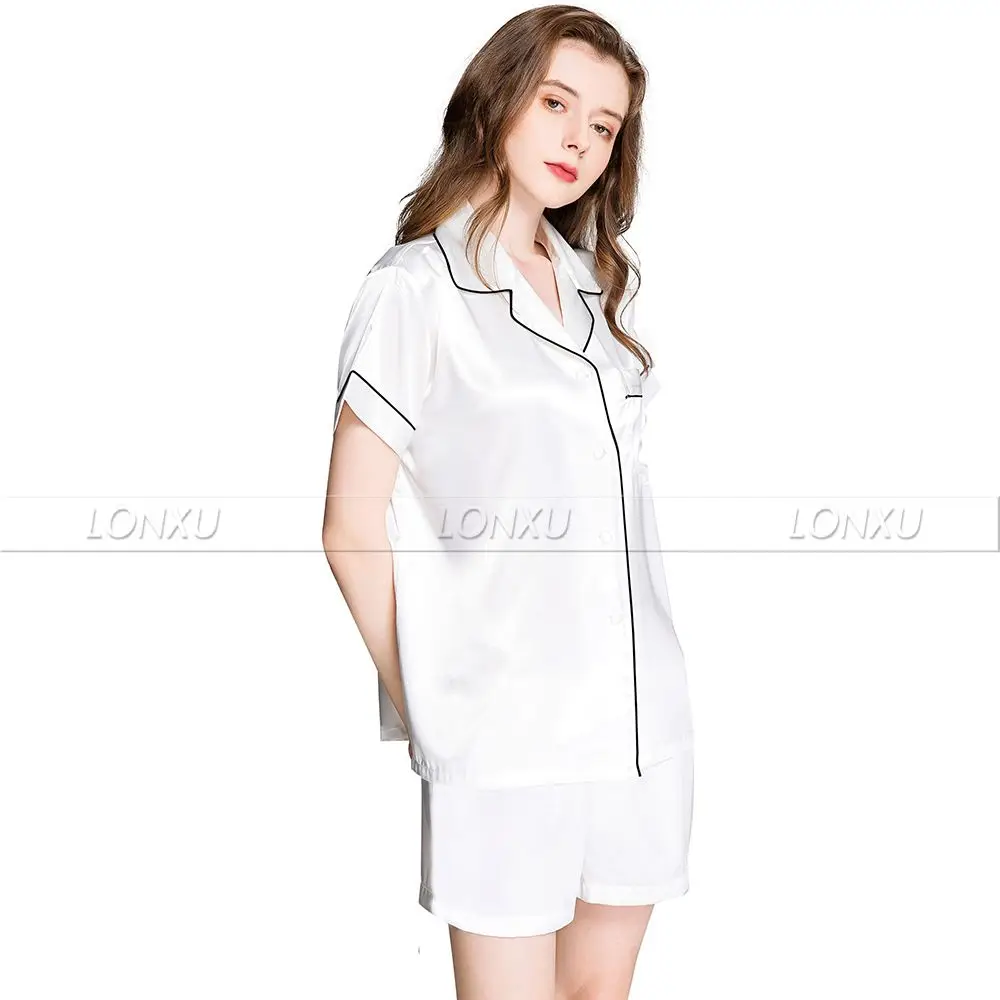 Solid White Женский Атласный пижамный комплект, пижама с коротким рукавом, пижама S~ 3XL Plus - Color: Solid White