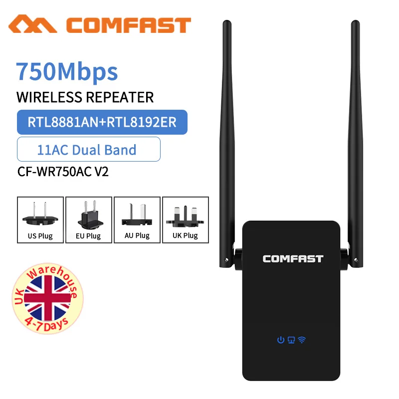 Новый! Беспроводной Wi fi ретранслятор COMFAST CF WR750ACV2 двухдиапазонный роутер 750 Мбит/с